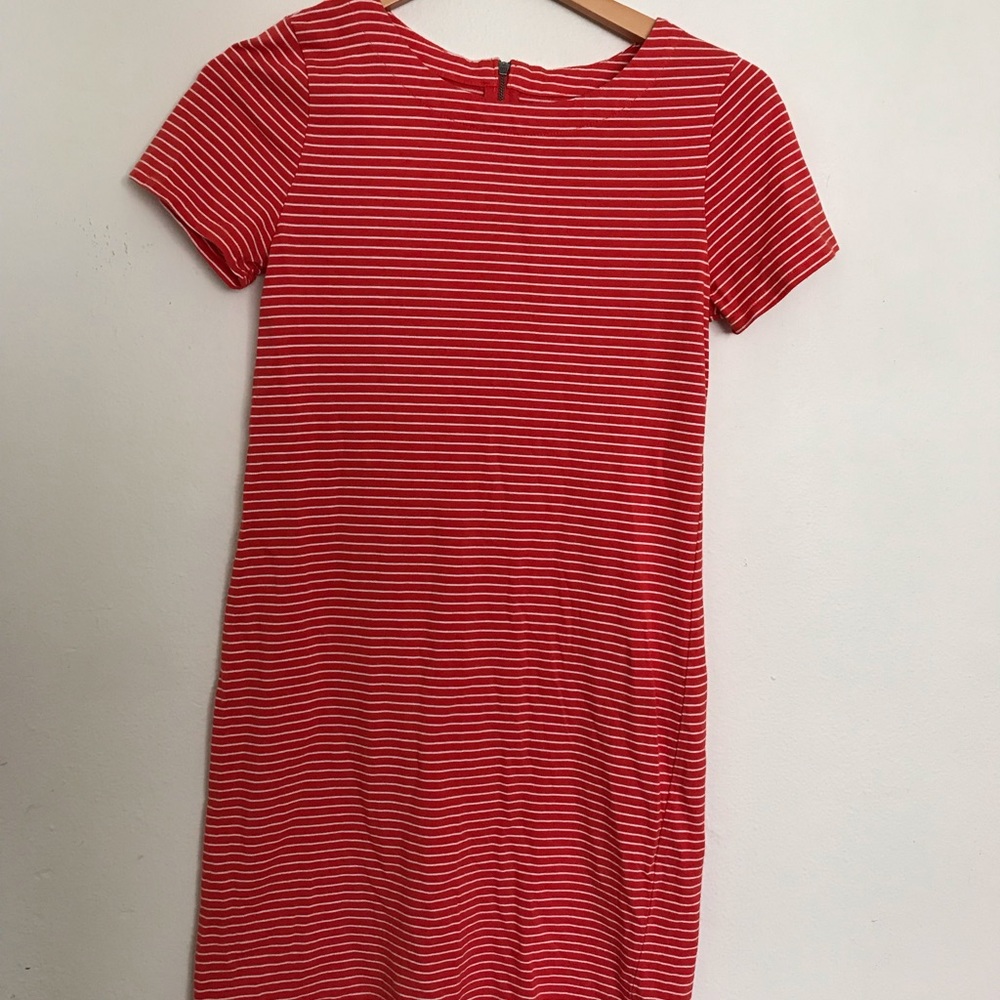 Orange and white striped t-shirt dress